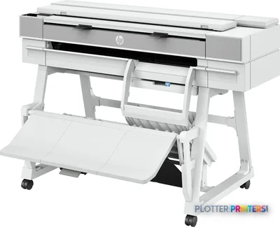 HP DesignJet T950 36-in multifunction printer product image showing white large-format printer with open output tray