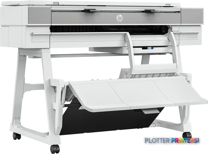HP DesignJet T950 36-in multifunction printer product view with open output tray