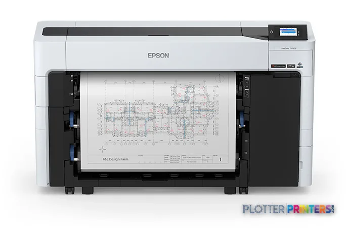 Epson SureColor T5770DR large-format printer product image showing white and black inkjet printer with architectural drawing…