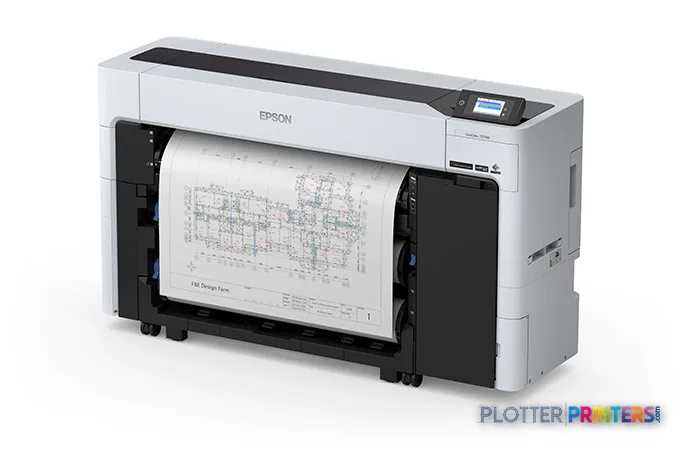 Epson SureColor T5770DR large format printer product image showing white and black inkjet printer with architectural drawing…