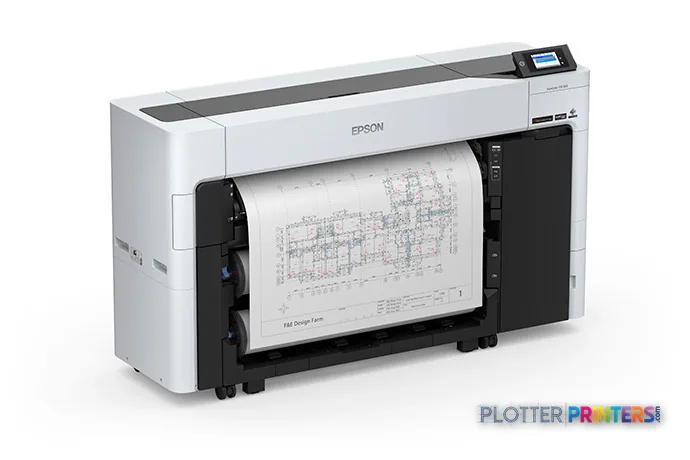 Epson SureColor T5770DR large format printer product image showing white and black inkjet printer with roll feed