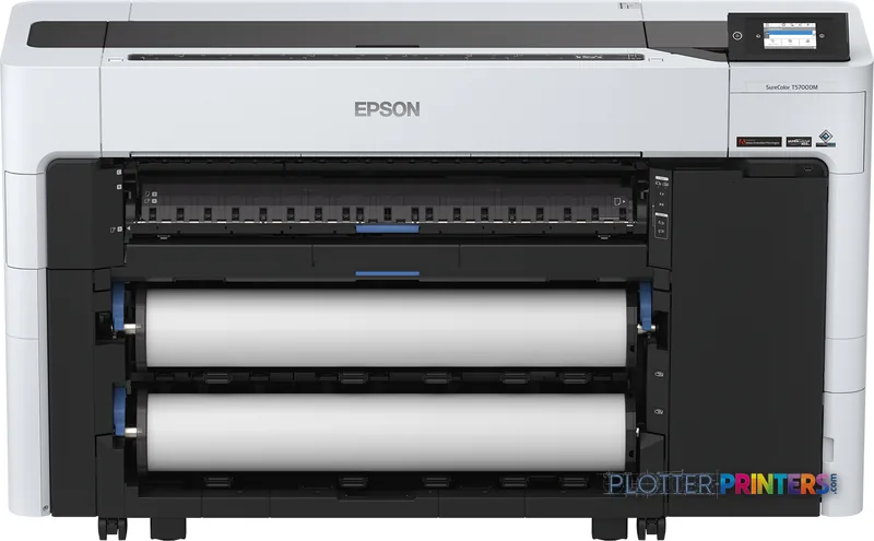 Epson SureColor SC-T5700D large format printer product image showing front view with dual roll media loaded