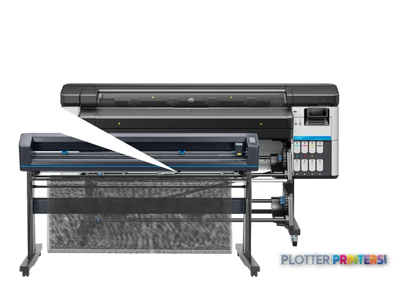 HP Latex 630 Print and Cut Plus Solution front-center view showing large-format printer with integrated cutting module