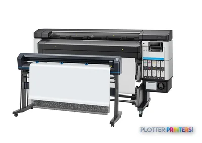 HP Latex 630 W Print and Cut Plus Solution front-left view showing black printer with white media loaded and control panel