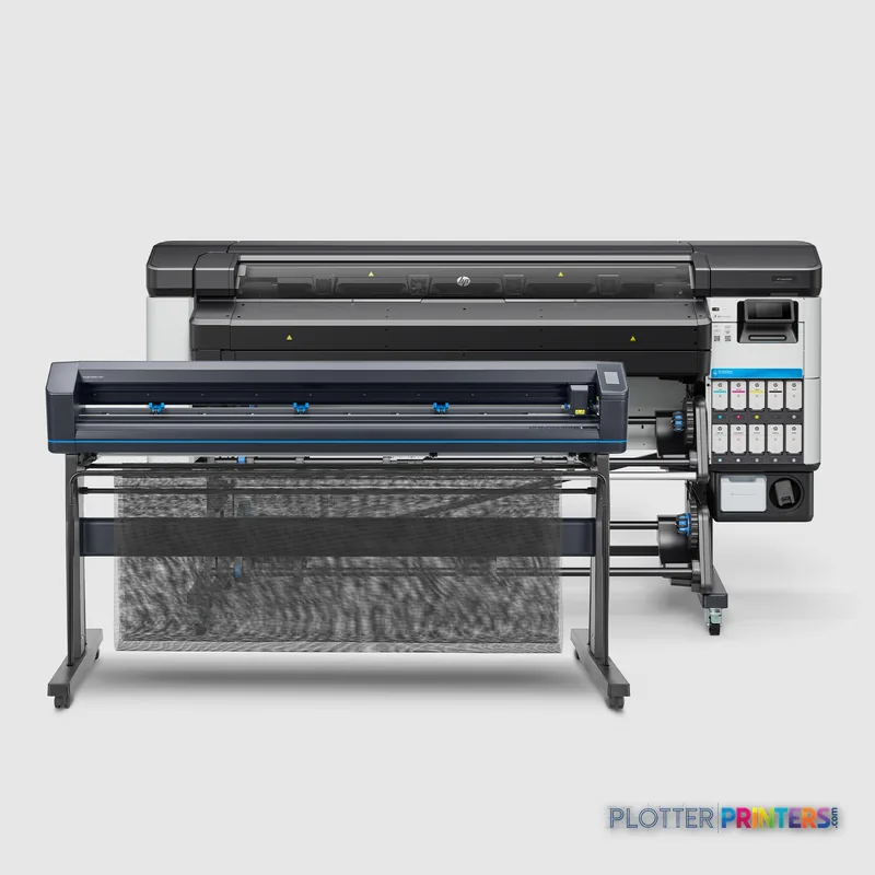 HP Latex 630 W Print and Cut Plus Solution product detail view showing black printer with integrated cutting module