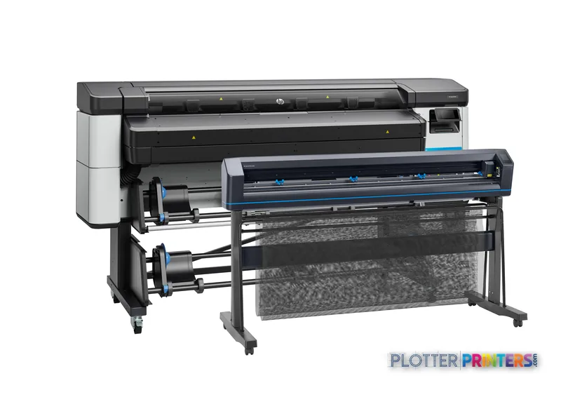 HP Latex 630 W Print and Cut Plus Solution front-right view showing black printer with integrated cutting system