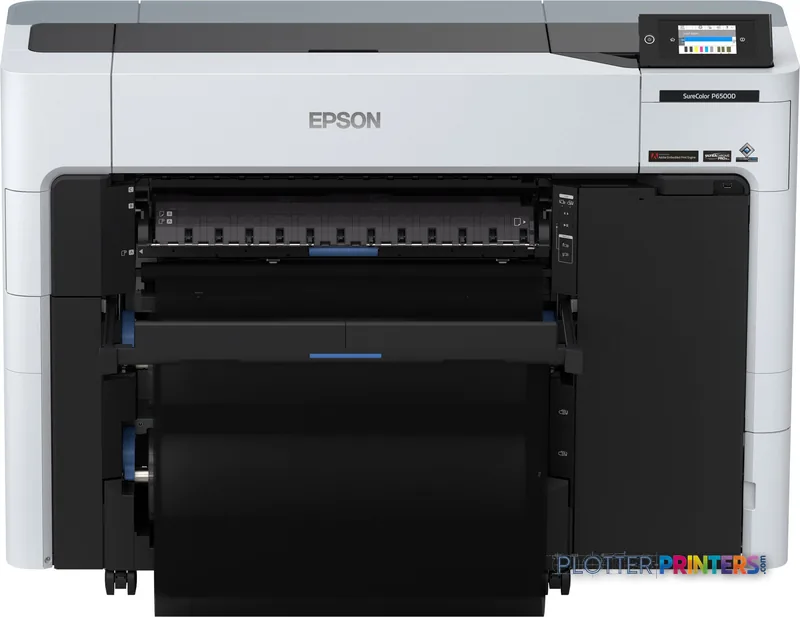 Epson SureColor SC-P6500D large-format printer front view with open paper tray and control panel