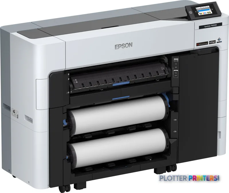 Epson SureColor SC-P6500D large-format printer product image showing white and black inkjet printer with dual roll media loa…