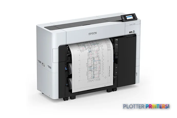 Epson SureColor T3770E large format printer product image showing white and black inkjet printer with paper output