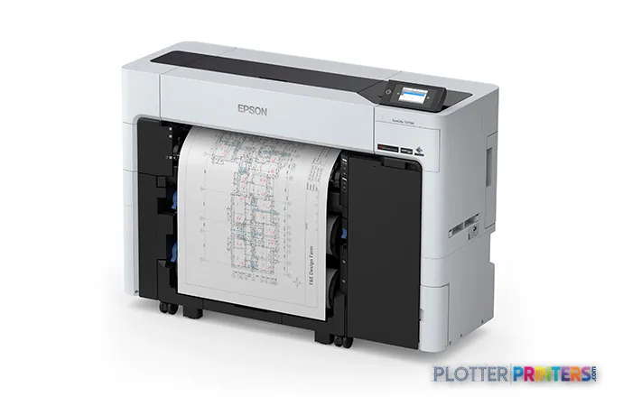Epson SureColor T3770DR large format printer product image showing white and black inkjet printer with paper output