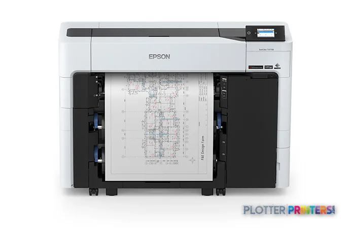 Epson SureColor T3770DR large-format printer front view with technical drawing output