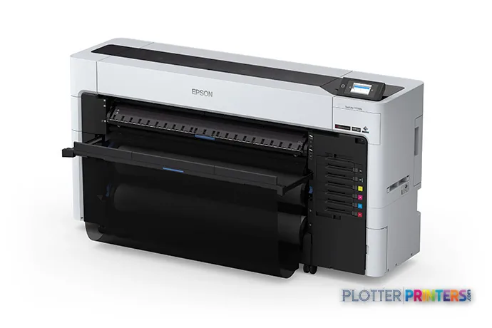 Epson SureColor T7770DL large format printer product image showing white and black inkjet printer with open paper tray