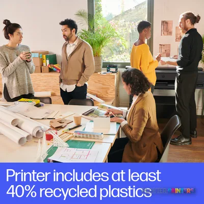 HP DesignJet T850 36-in Printer in office setting with team reviewing large-format prints
