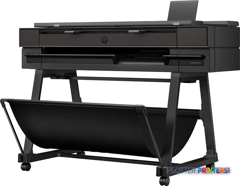 HP DesignJet T850 36-in Multifunction Printer product image showing front view with open paper tray