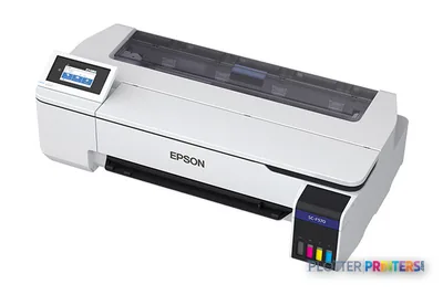 Epson SCF570LA large format printer product image showing white and black dye-sublimation printer with control panel and ink…