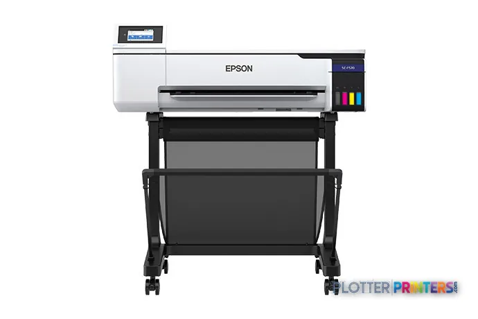 Epson SCF570LA large-format printer product image showing white and black dye-sublimation printer on stand
