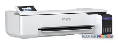 Epson SureColor F571 large-format printer product image showing white and black dye-sublimation printer with touchscreen dis…