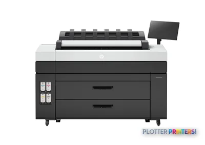 Front-center view of HP DesignJet XL 3800 36-in multifunction printer with black and grey body and attached display monitor