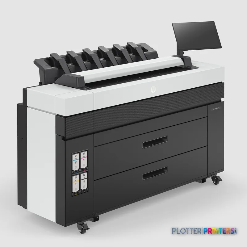 HP DesignJet XL 3800 36-in multifunction printer product detail view showing black and grey machine with paper roll feeder a…