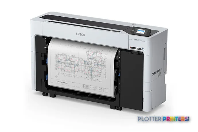 Epson SureColor SCT5770DM large format printer product image showing white and black inkjet printer with technical drawing o…