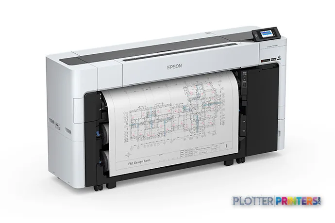 Epson SureColor T7770DM large-format printer product image showing white and black inkjet printer with architectural bluepri…