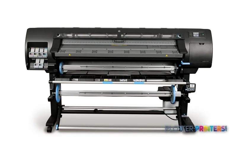 HP Designjet L26500 large format printer product image showing front view with open media roll compartment