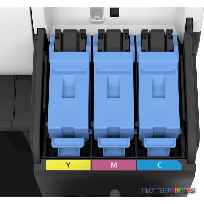 Canon imagePROGRAF TM-255 product image showing three blue ink cartridges and color labels