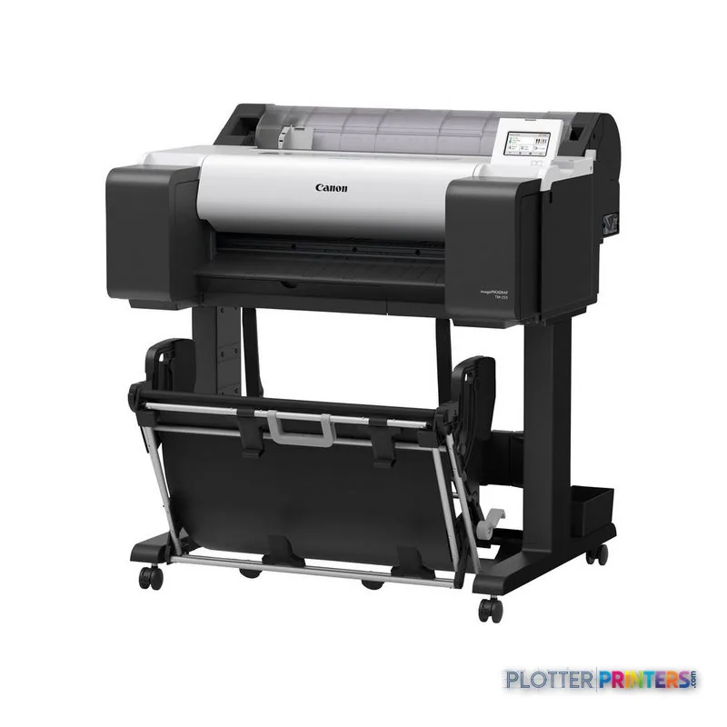 Canon imagePROGRAF TM-255 large format printer product image showing front view with white paper roll loaded