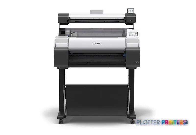 Canon imagePROGRAF TM-240 Lm MFP large format printer product image, front view showing black and grey inkjet printer on sta…