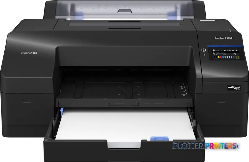 Epson SureColor P5300 large-format printer product image showing front view with open paper tray