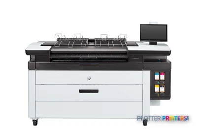 HP PageWide XL 4250 40-in Printer front-center view showing the wide-format printer with top stacker and control panel