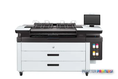 HP PageWide XL 4250 40-in Printer with Top Stacker front view showing paper tray and control panel