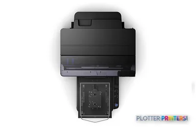 Epson SureColor F2270 large format printer product image showing top view of black and grey printer with open paper feed tray