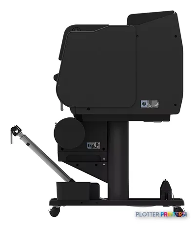 Canon imagePROGRAF PRO-6600 large format printer product image showing black printer unit from rear view with stand and whee…