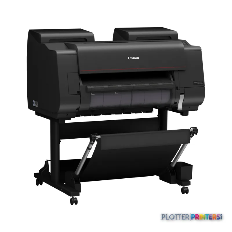 Canon imagePROGRAF PRO-2600 large format printer product image, black printer on stand with media tray