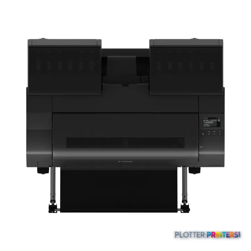 Canon imagePROGRAF PRO-2600 large format printer product image, front view showing black printer with dual paper roll feeder…