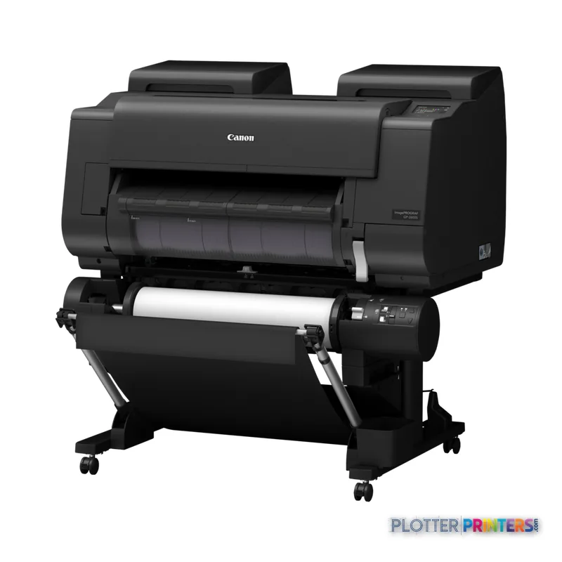 Canon imagePROGRAF GP-2600S large format printer product image showing black printer with roll feed stand