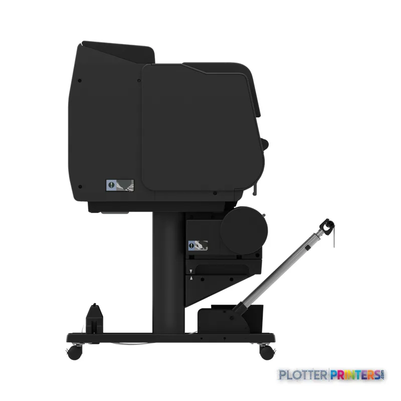 Canon imagePROGRAF GP-2600S large format printer product image showing black printer on stand with roll feed