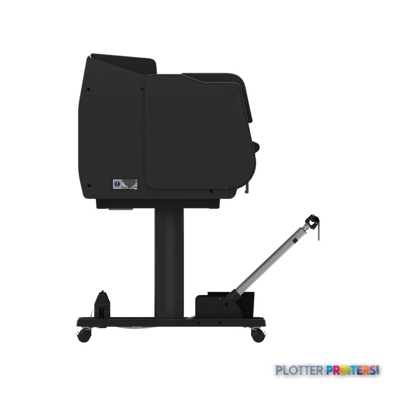 Canon imagePROGRAF PRO-4600 large format printer product image showing black printer on stand with roll feed attachment