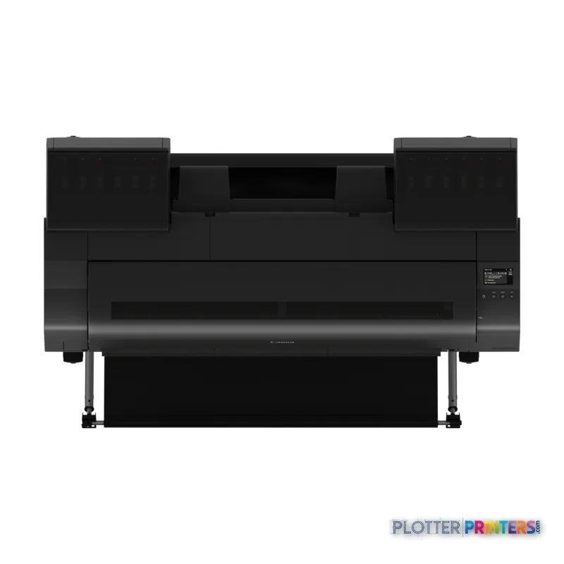 Canon imagePROGRAF PRO-4600 large format printer product image, front view showing black printer with paper feed slot and co…