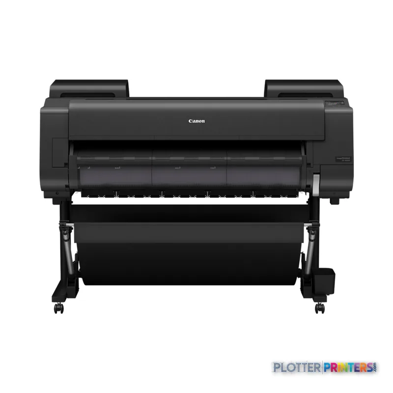 Canon imagePROGRAF GP-4600S large format printer product image showing black printer with roll feed stand