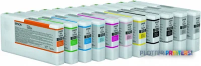 Epson Stylus Pro 4900 Designer Edition ink cartridges arranged in a row showing multiple colors