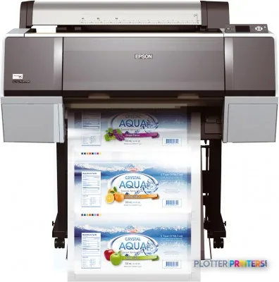 Epson Stylus Pro WT7900 Designer Edition large-format printer with colorful product packaging samples printing
