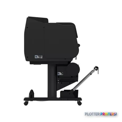 Canon imagePROGRAF GP-6600S large-format printer with stand, product view showing black printer unit mounted on wheeled stand