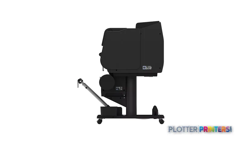 Canon imagePROGRAF GP-6600S large-format printer with stand, product image showing black printer unit on wheeled stand
