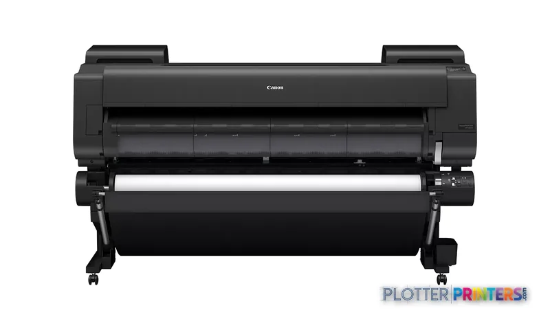 Canon imagePROGRAF GP-6600S large-format printer product image showing black printer with stand and roll feed system
