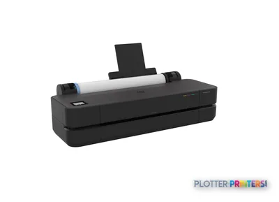 HP DesignJet T250 24-in Printer front-right view showing grey body with paper roll loaded and output tray