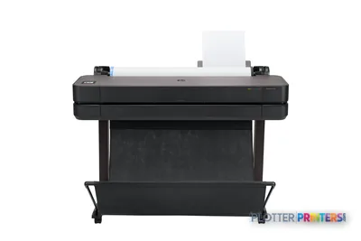 HP DesignJet T630 36-in Printer front-center view showing black printer with paper output tray