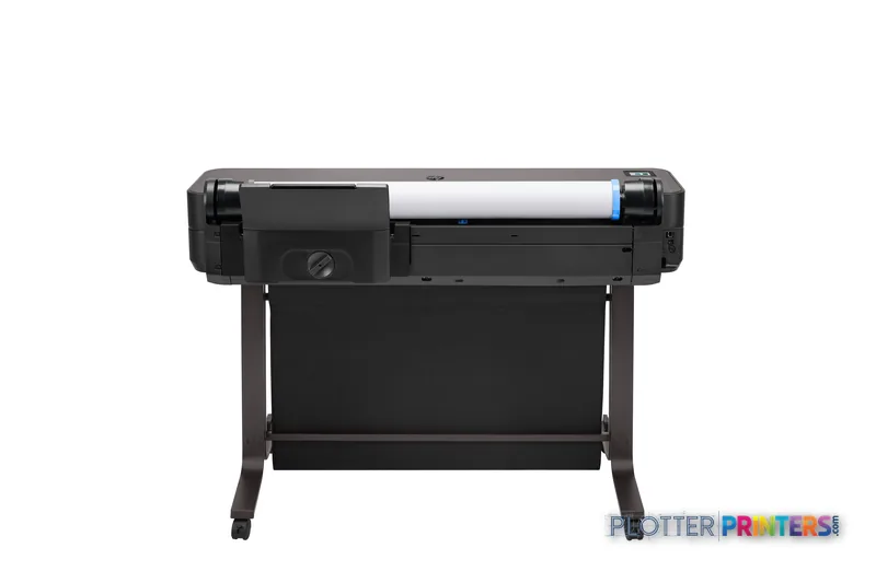 Rear view of HP DesignJet T630 36-in Printer showing black body with paper roll loaded