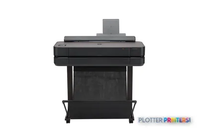 HP DesignJet T650 24-in Printer front-center view showing black printer on stand
